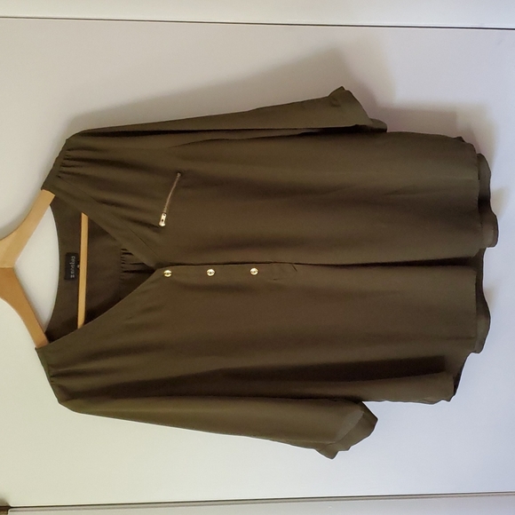 Olive blouse with gold detail, size XL - Picture 1 of 2